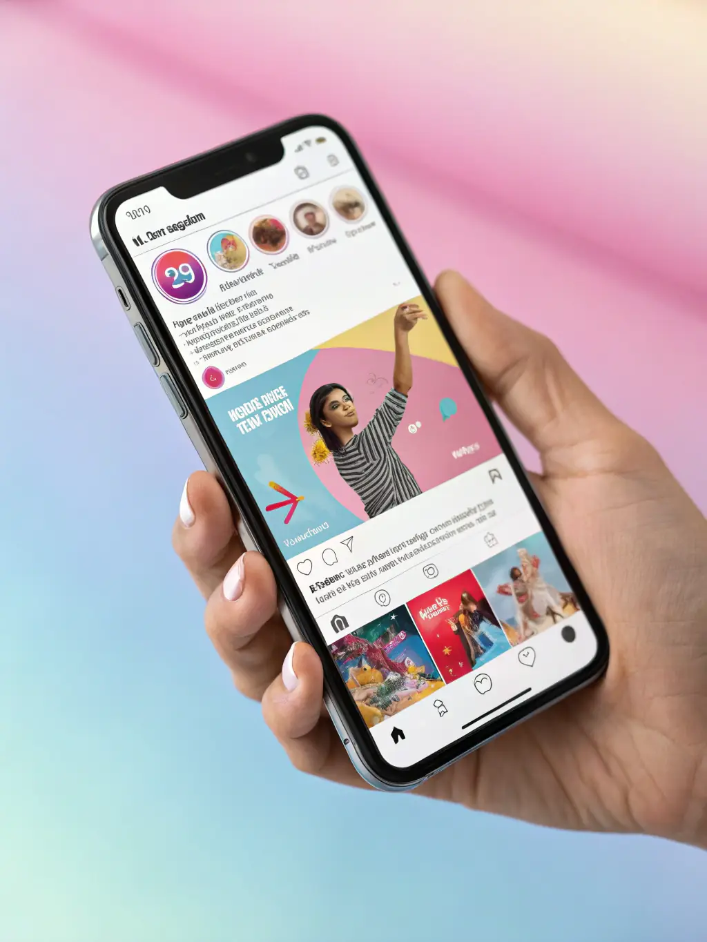 An image of a smartphone displaying a visually appealing and engaging social media post, showcasing high-quality content and strategic messaging.